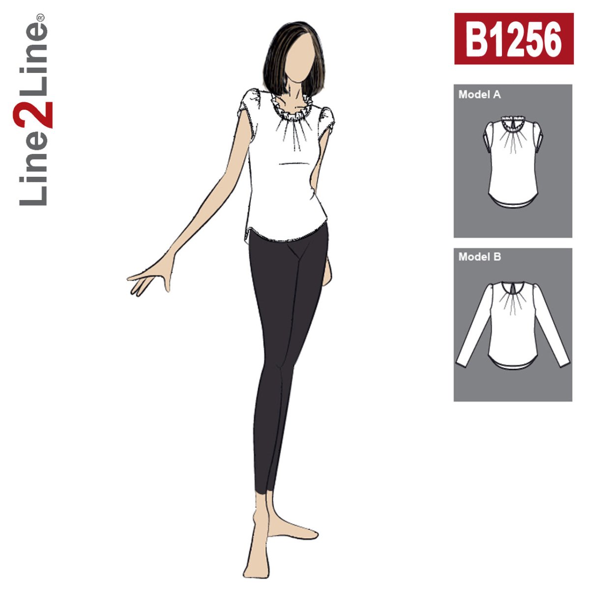 Line2Line B1256 Bluse med læg og puf tulipanærmer