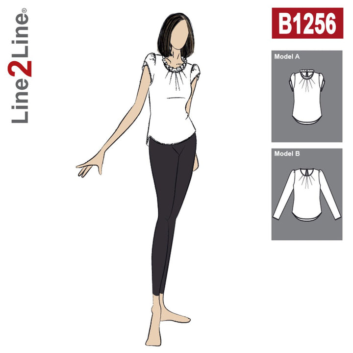 Line2Line B1256 Bluse med læg og puf tulipanærmer