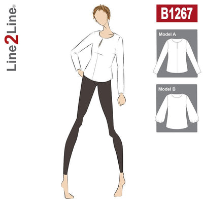 Line2Line B1267 Bluse med rund hals og slids foran - KreStoffer