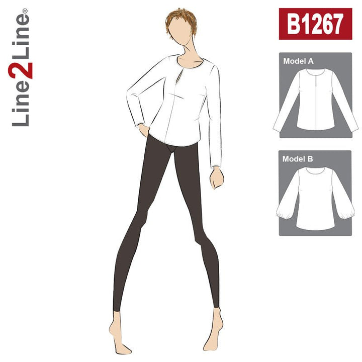 Line2Line B1267 Bluse med rund hals og slids foran