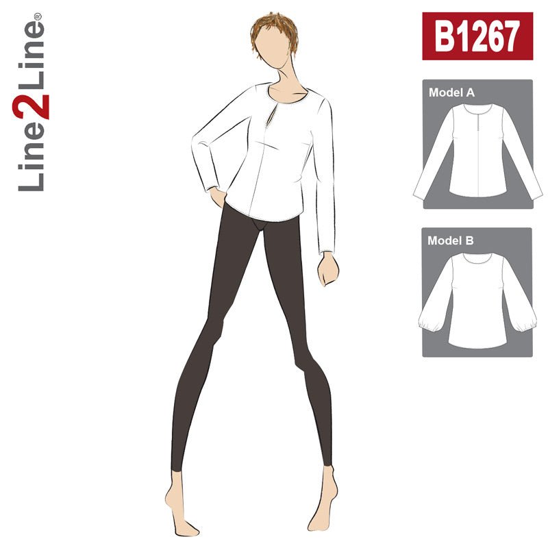 Line2Line B1267 Bluse med rund hals og slids foran - KreStoffer