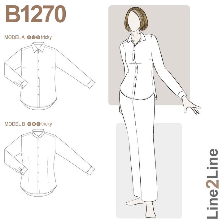 Line2Line B1270 Klassisk figursyet skjorte med to kraver