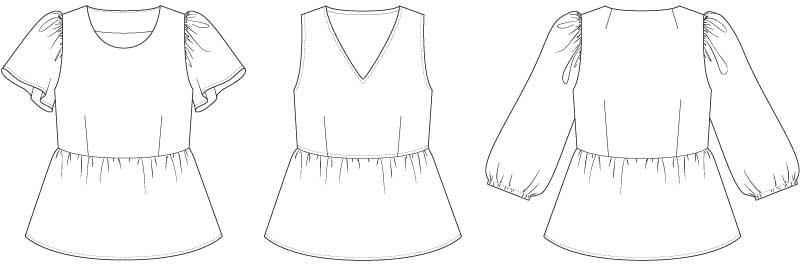 Line2Line B1271 Peplum bluse med pufærmer og elastik