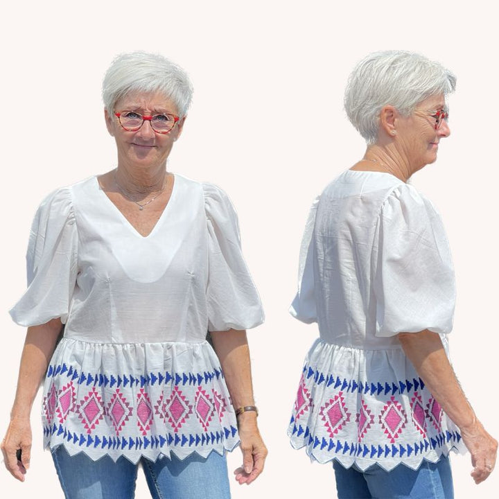 Line2Line B1271 Peplum bluse med pufærmer og elastik