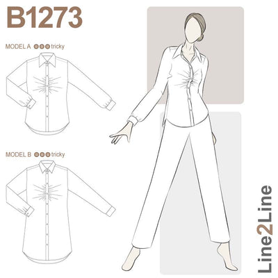Line2Line B1273 Figursyet skjorte med vandrette rynker - KreStoffer