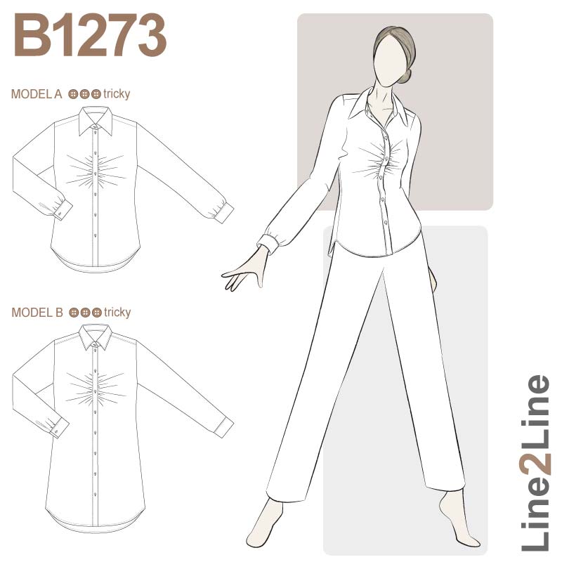 Line2Line B1273 Figursyet skjorte med vandrette rynker - KreStoffer