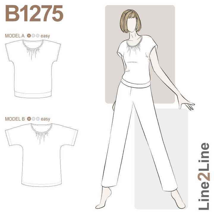 Line2Line B1275 Bluse med vingeærme, rynk og rib