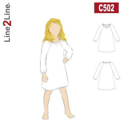 Line2Line C502 Raglan kjole med elastik, børn - KreStoffer