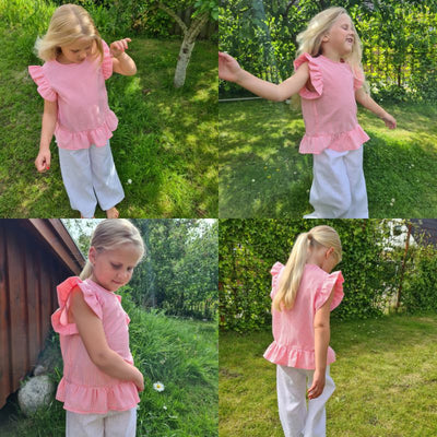 Line2Line C514 Peblum top / bluse med pufærmer - Børn - KreStoffer