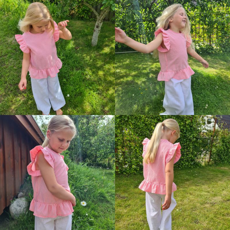 Line2Line C514 Peblum top / bluse med pufærmer - Børn - KreStoffer