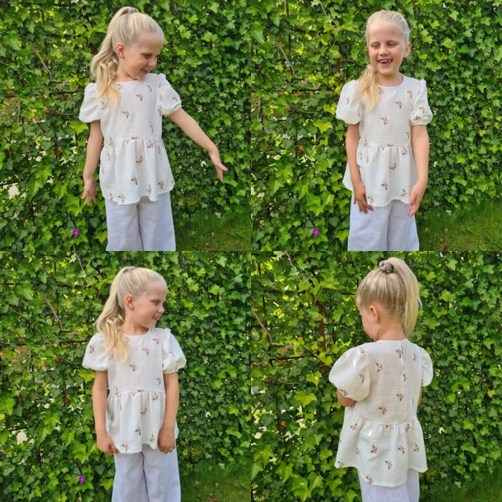 Line2Line C514 Peblum top / bluse med pufærmer - Børn