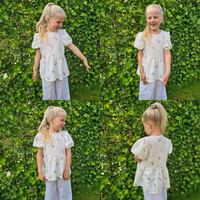 Line2Line C514 Peblum top / bluse med pufærmer - Børn - KreStoffer