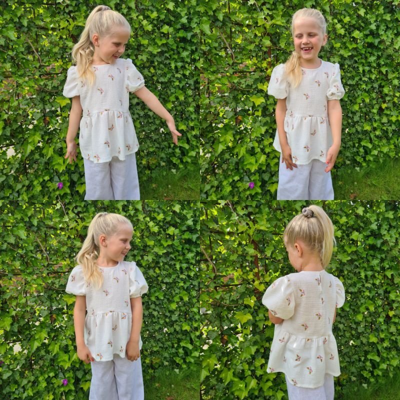 Line2Line C514 Peblum top / bluse med pufærmer - Børn - KreStoffer