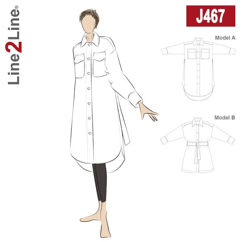 Line2Line J467 Oversize skjortefrakke med bælte - KreStoffer