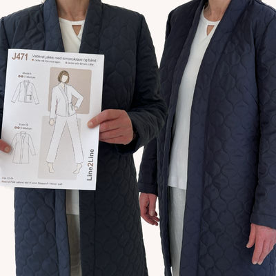 Line2Line J471 Vatteret jakke med kimonokrave og bånd - KreStoffer