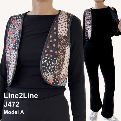 Line2Line J472 Vendbar bolero eller vest med kantbånd - KreStoffer