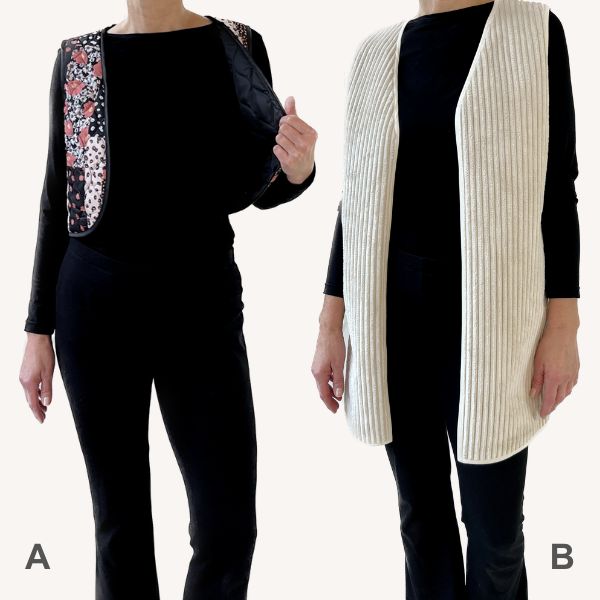 Line2Line J472 Vendbar bolero eller vest med kantbånd