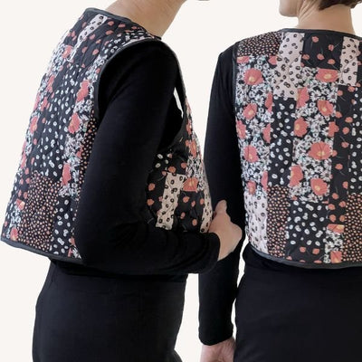Line2Line J472 Vendbar bolero eller vest med kantbånd - KreStoffer