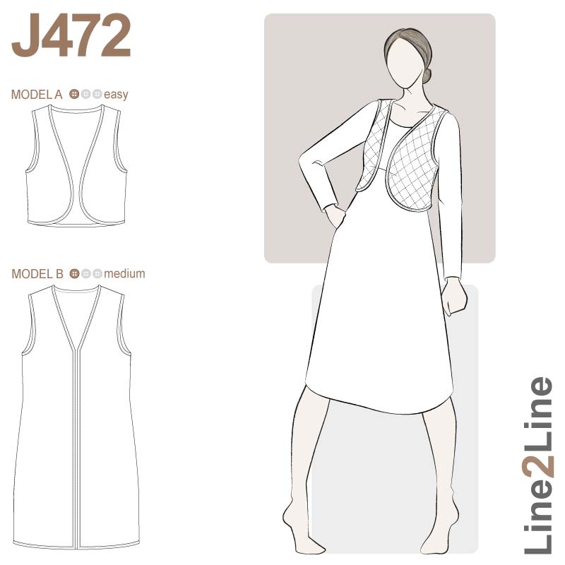 Line2Line J472 Vendbar bolero eller vest med kantbånd