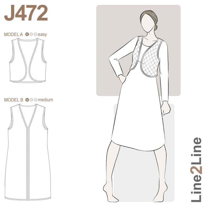 Line2Line J472 Vendbar bolero eller vest med kantbånd
