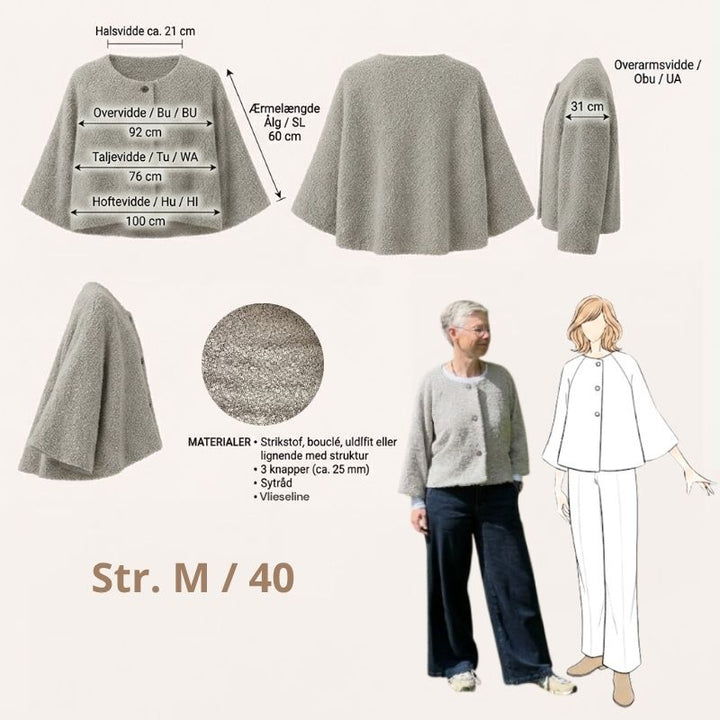 Sypakke til J475 Løs jakke med raglanærmer i boucle stof