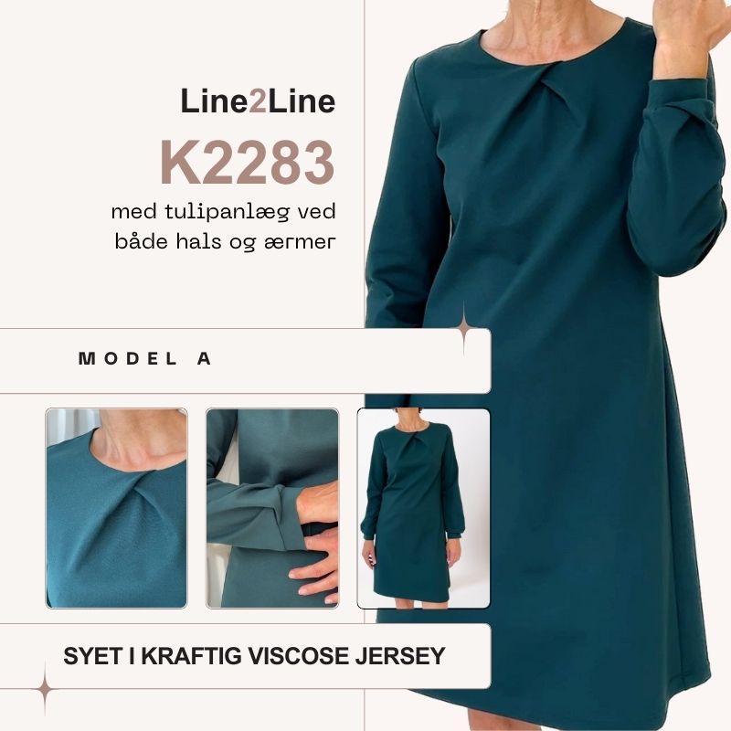 Line2Line K2283 Kjole med tulipan læg i hals og på ærme - KreStoffer