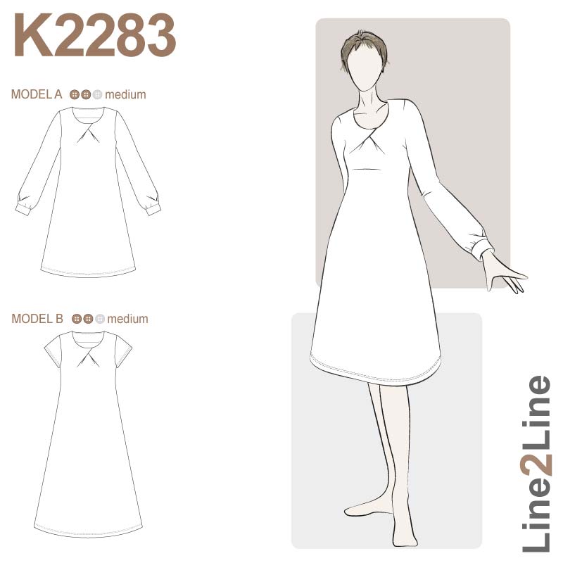 Line2Line K2283 Kjole med tulipan læg i hals og på ærme