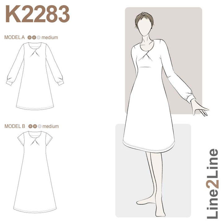 Line2Line K2283 Kjole med tulipan læg i hals og på ærme