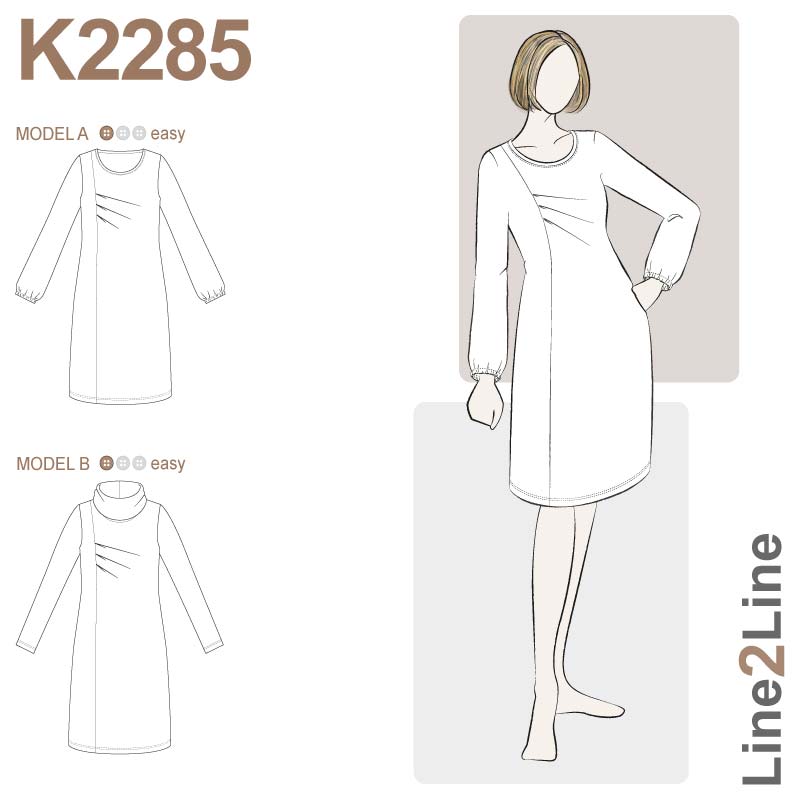 Line2Line K2285 Kjole med asymmetrisk skæring og læg - KreStoffer