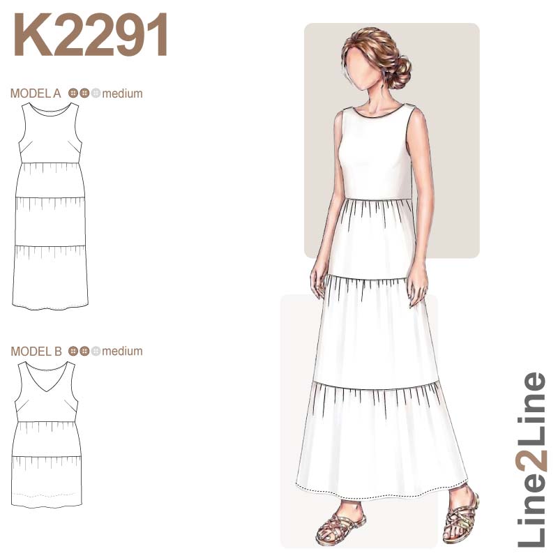 Line2Line K2291 Løs kjole med flæser 
