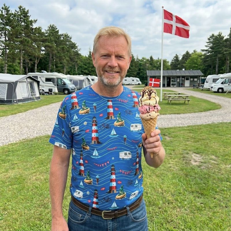 Sy en nem herre t-shirt i bomuldsjersey med danske feriemotiver