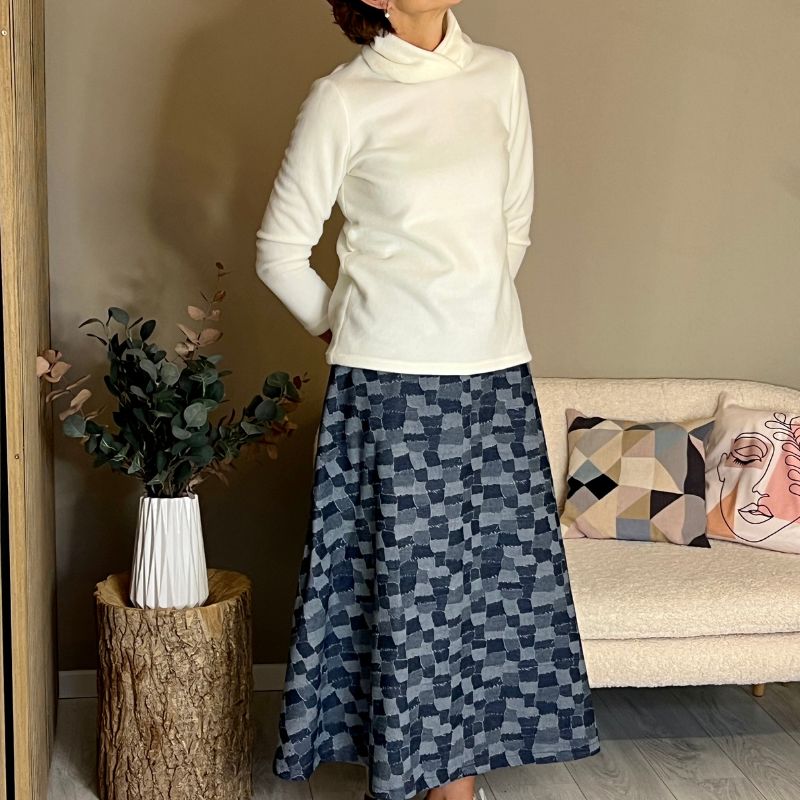 Denim med småt patchwork mønster