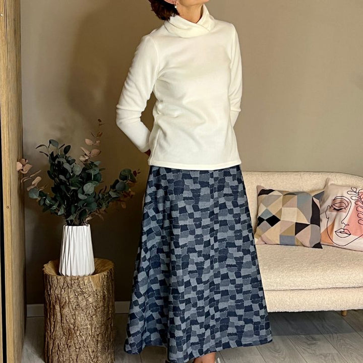 Denim med småt patchwork mønster
