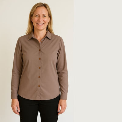 Ensfarvet poplin i mørk beige