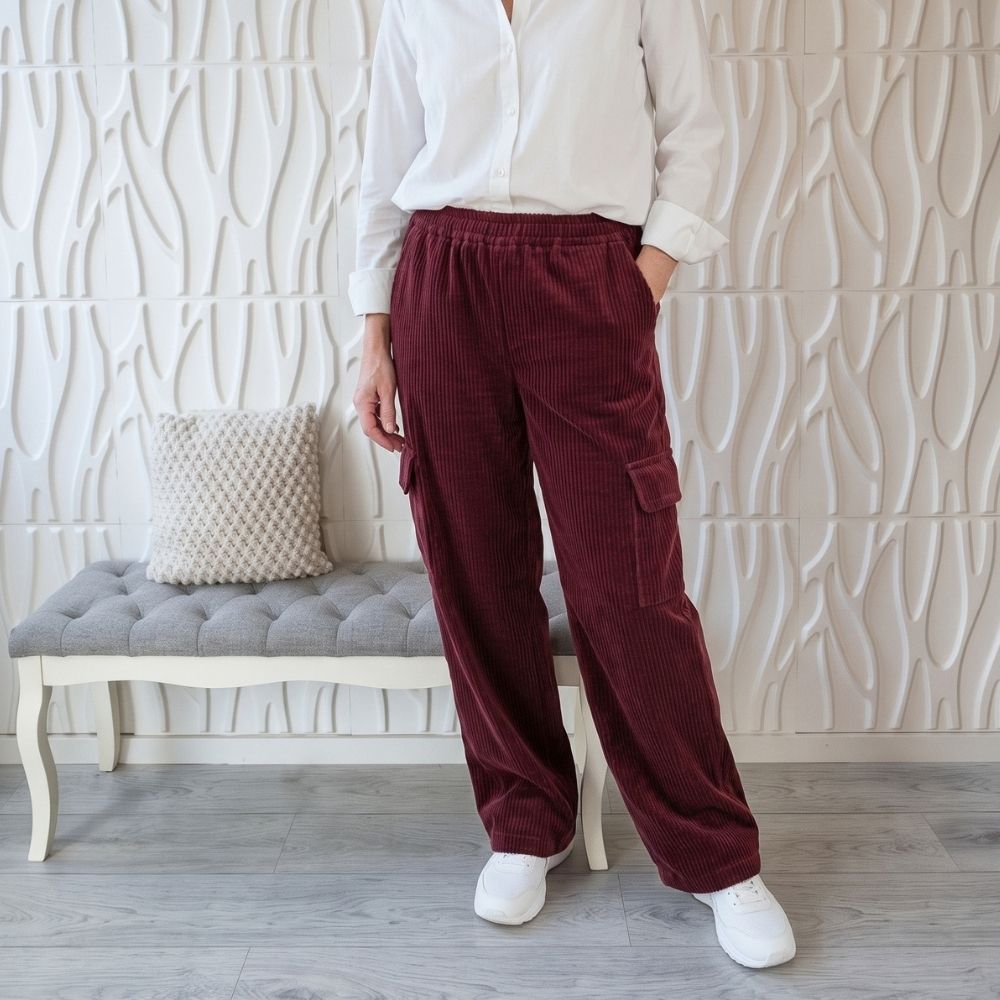 Bredriflet fløjl med stræk burgundy