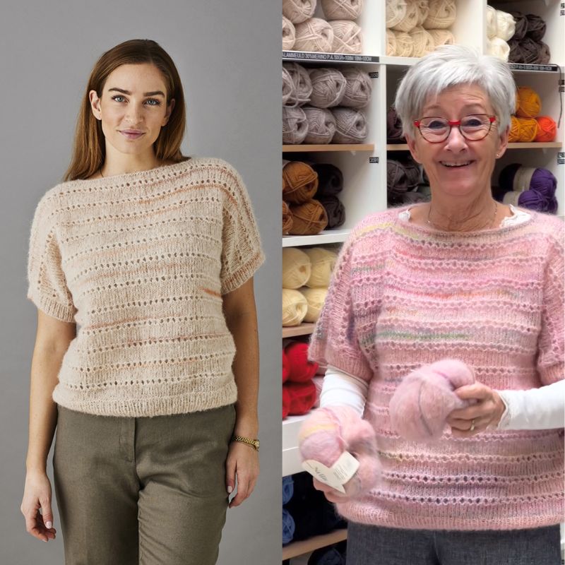 Strikkekit Løs strikket t-shirt med hulmønster i Nellie garn