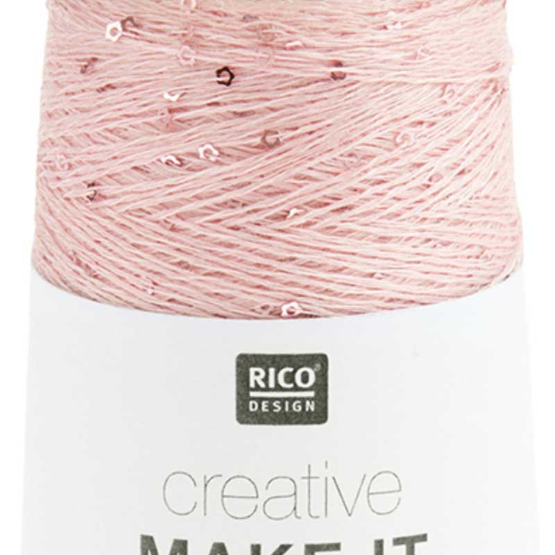 Creative Make It Blümchen garn med pailetter fra Rico Design i lyserød