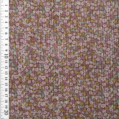 Babyfløjl med printet blomster i lilla farver