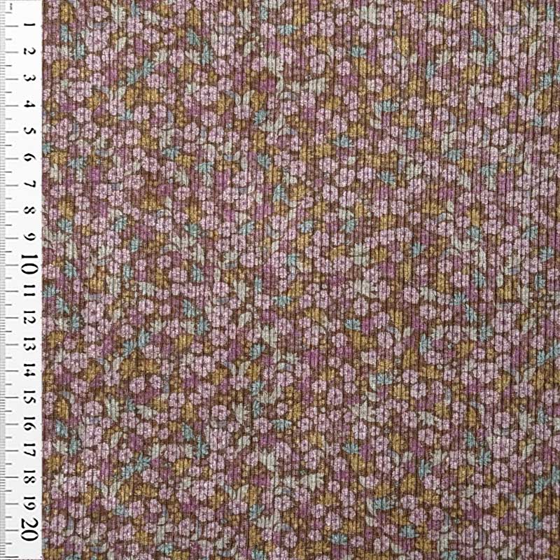 Babyfløjl med printet blomster i lilla farver