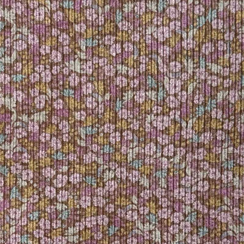 Babyfløjl med printet blomster i lilla farver