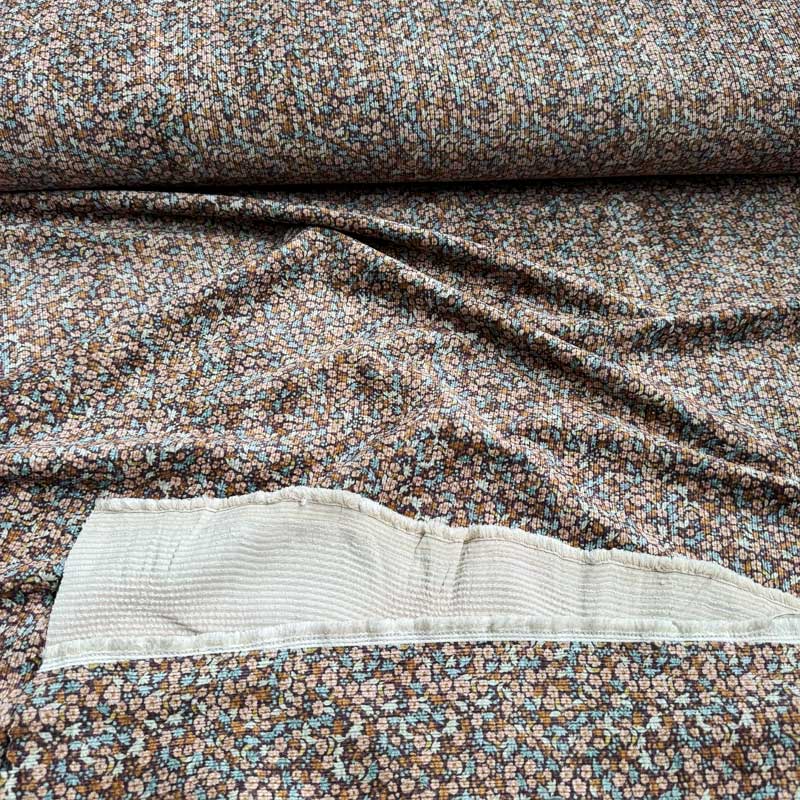 Babyfløjl med printet blomster i aqua og beige farver