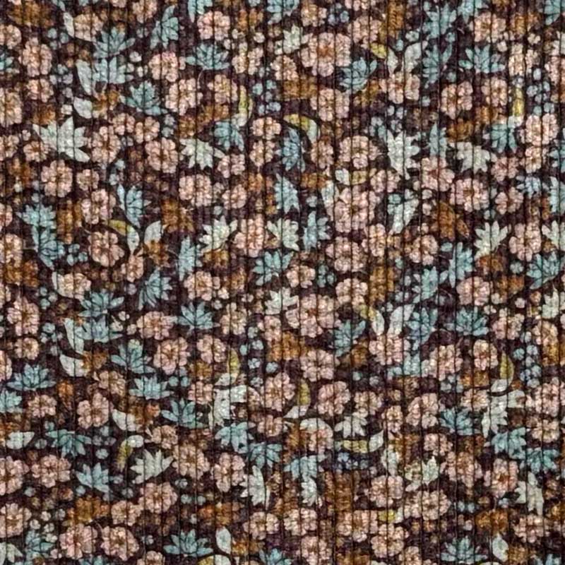 Babyfløjl med printet blomster i aqua og beige farver