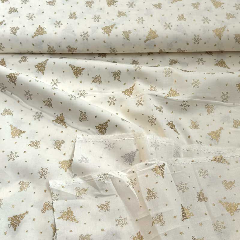 Fast bomuld med gyldent juletema