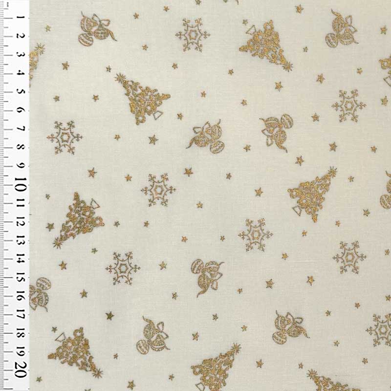 Fast bomuld med gyldent juletema