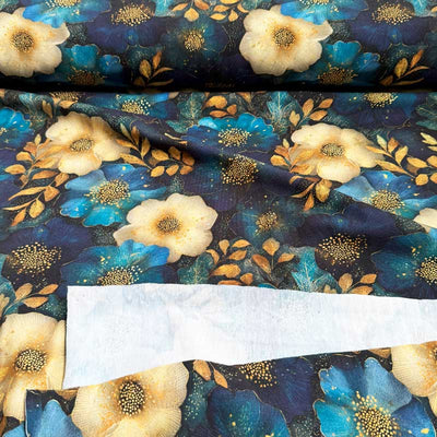 Digital bomuldsjersey med blå guld blomster
