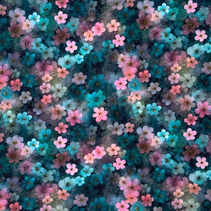 Digital bomuldsjersey med romantisk glitter blomster