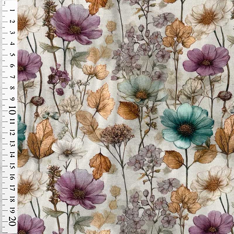 Digital bomuldsjersey med elegante romantiske blomster