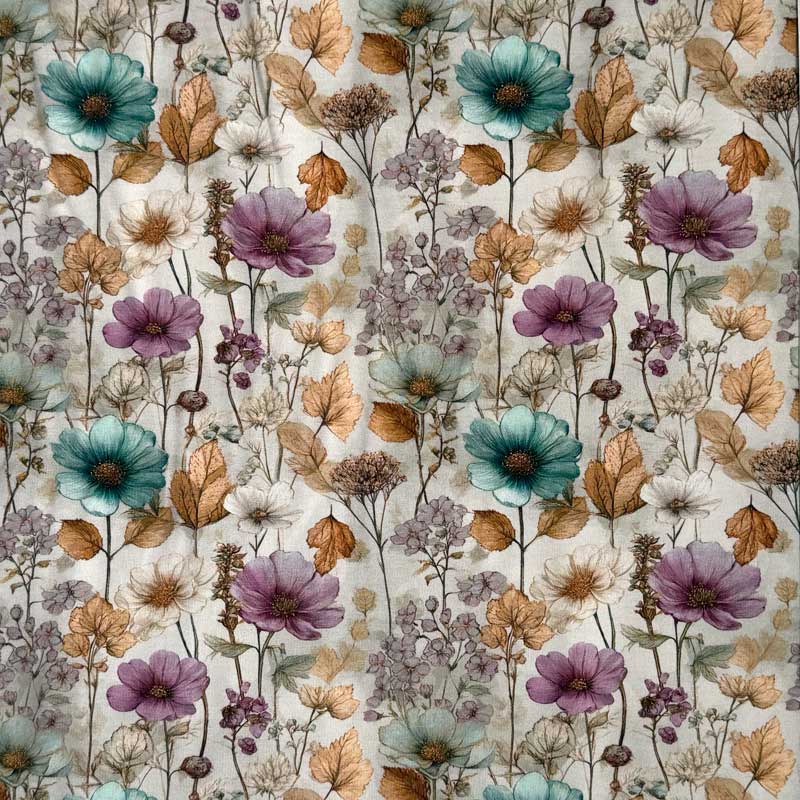 Digital bomuldsjersey med elegante romantiske blomster