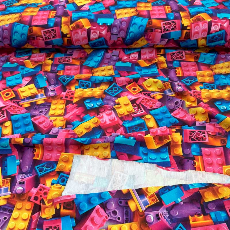 Digital bomuldsjersey med store legoklodser