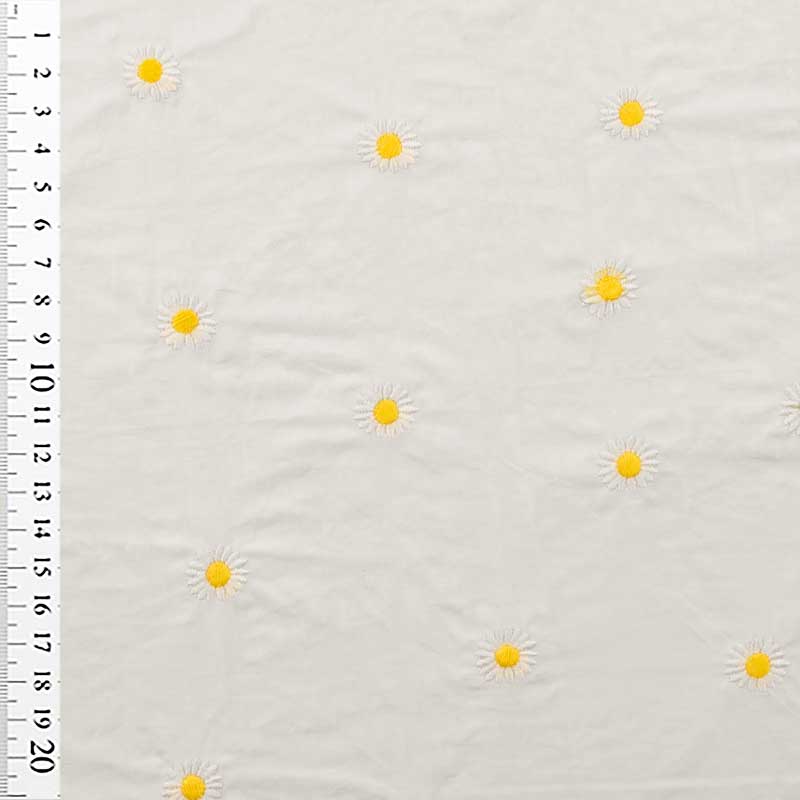 Bomuldspoplin med broderede Margueritter i hvid